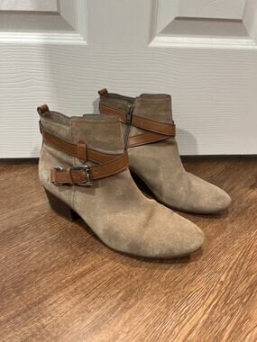 Coach Pauline Ankle Boots in Beige Suede/Tan Leather Women's Size 8